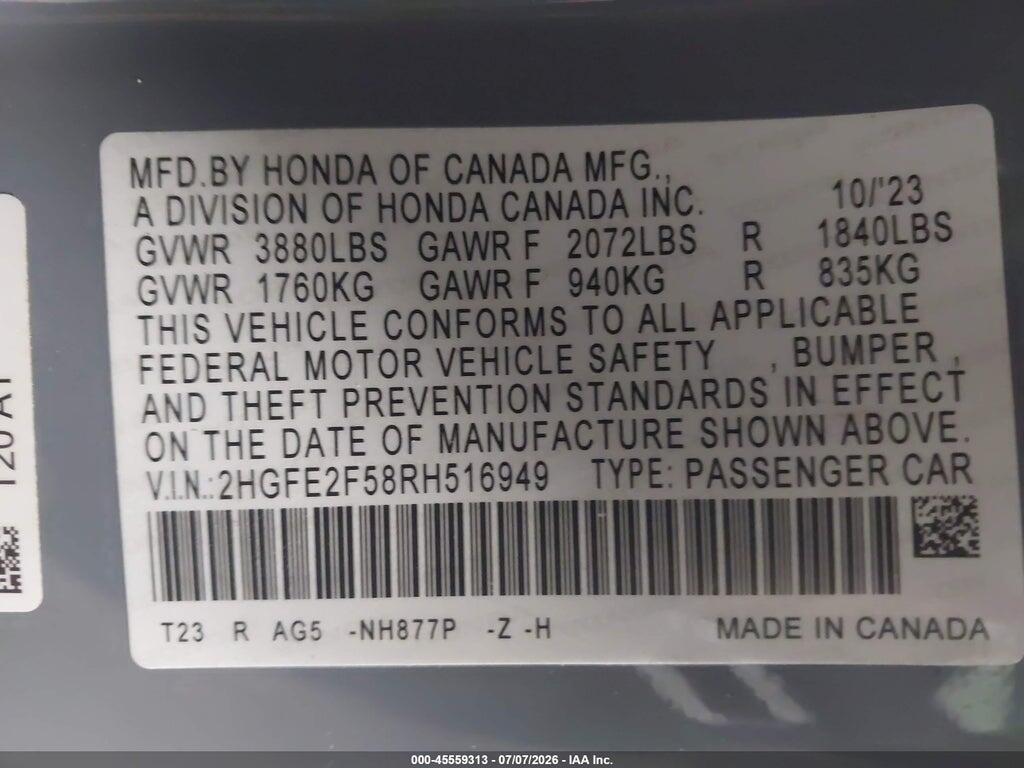 2HGFE2F58RH516949 2024 HONDA CIVIC photo no. 9