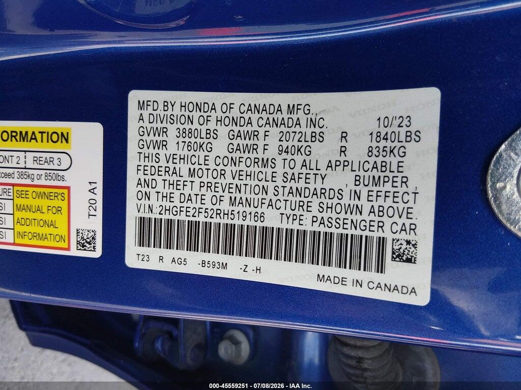 2HGFE2F52RH519166 2024 HONDA CIVIC photo no. 9