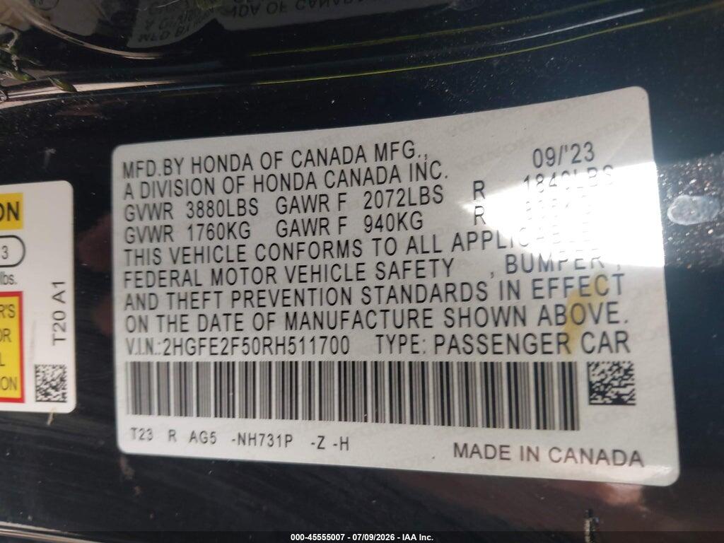 2HGFE2F50RH511700 2024 HONDA CIVIC photo no. 9