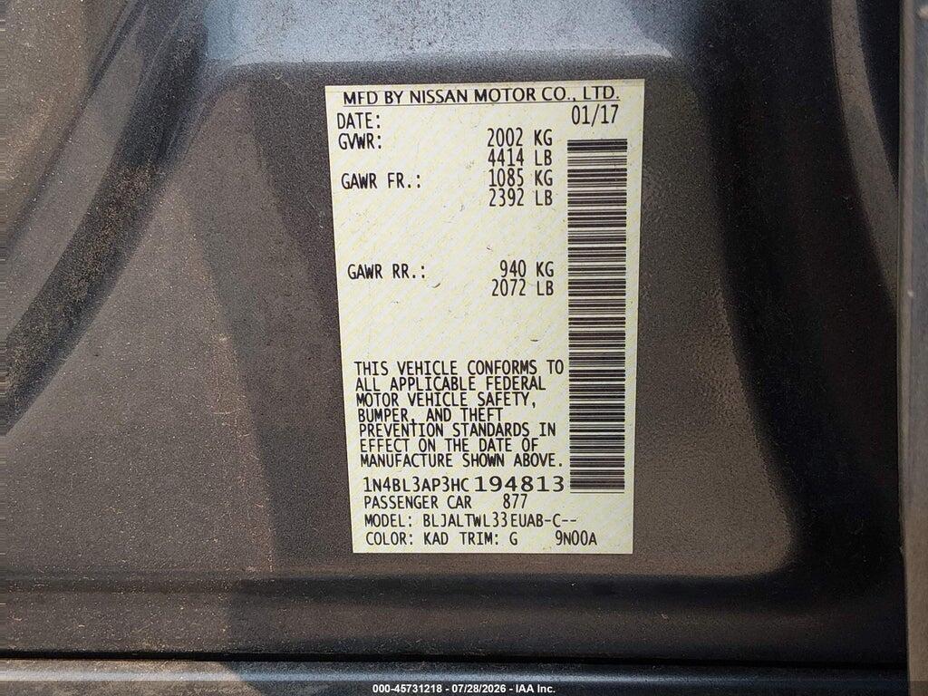 1N4BL3AP3HC194813 2017 NISSAN ALTIMA photo no. 9
