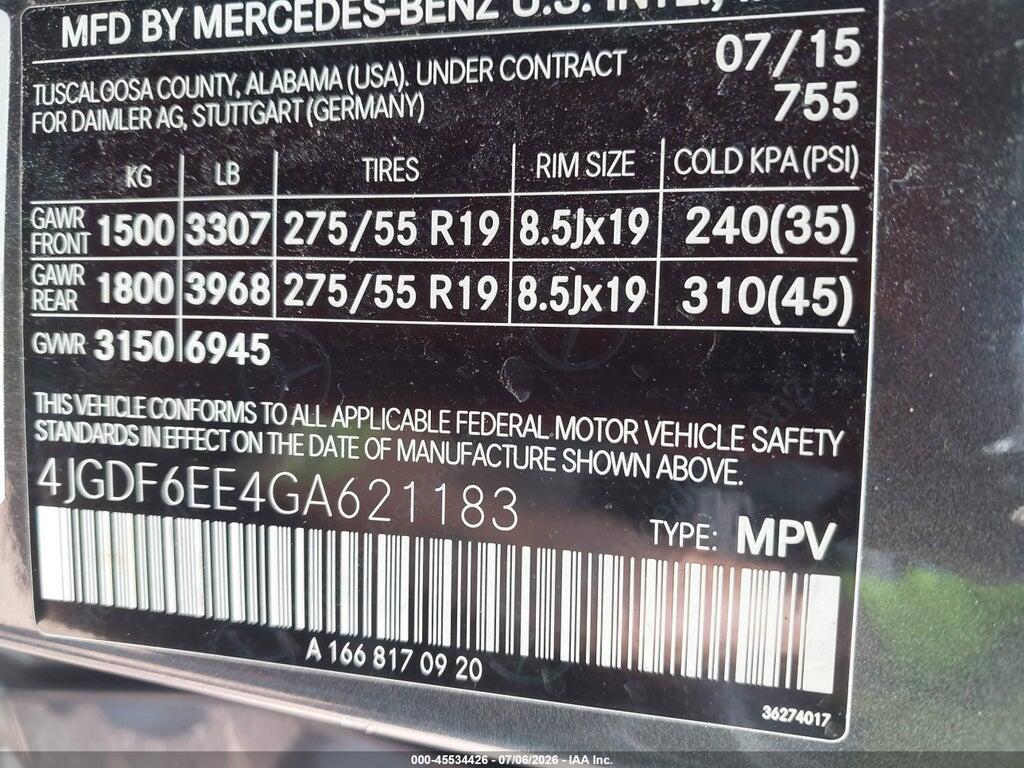 4JGDF6EE4GA621183 2016 MERCEDES-BENZ GL 450 photo no. 9