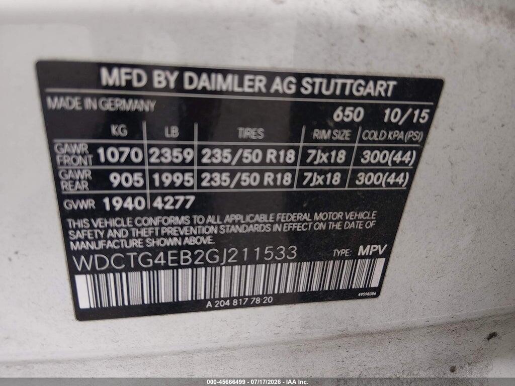 WDCTG4EB2GJ211533 2016 MERCEDES-BENZ GLA 250 photo no. 9