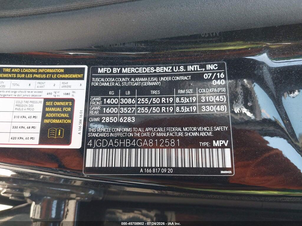 4JGDA5HB4GA812581 2016 MERCEDES-BENZ GLE 350 photo no. 9