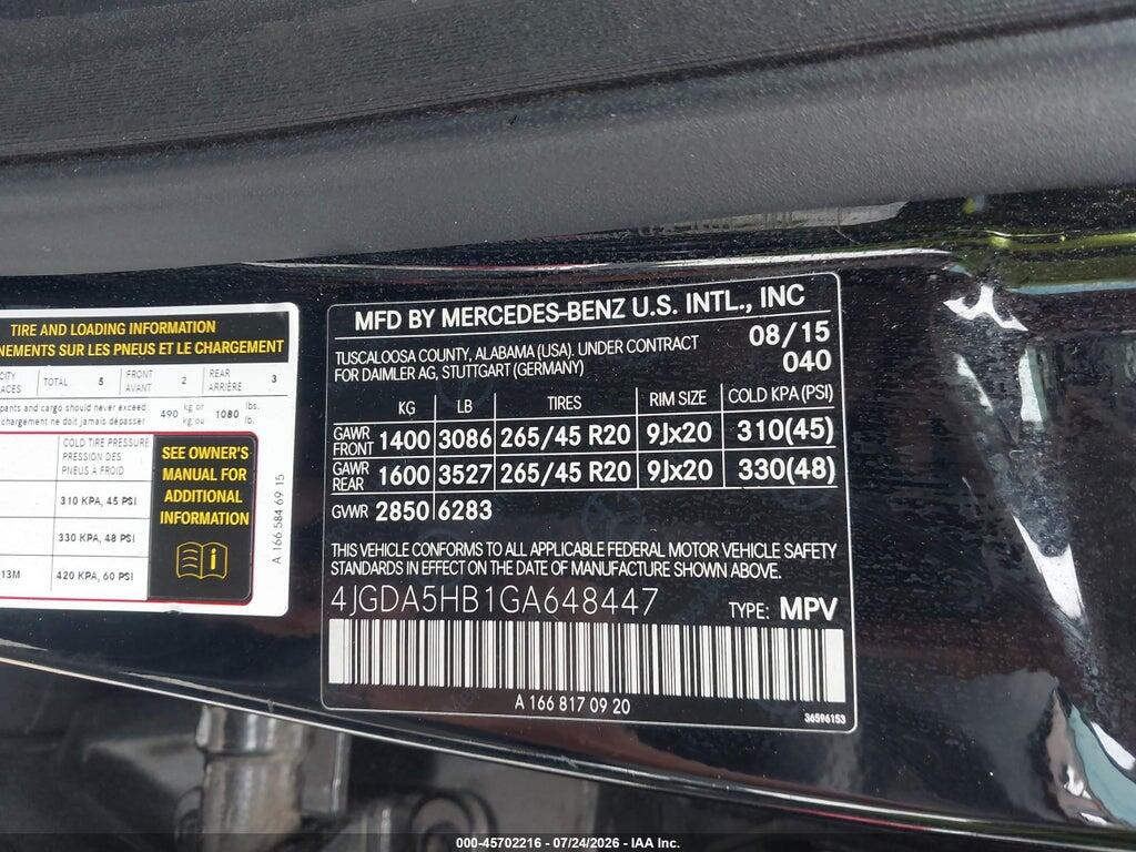 4JGDA5HB1GA648447 2016 MERCEDES-BENZ GLE 350 photo no. 9