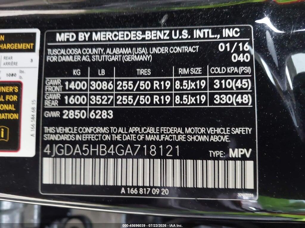 4JGDA5HB4GA718121 2016 MERCEDES-BENZ GLE 350 photo no. 9