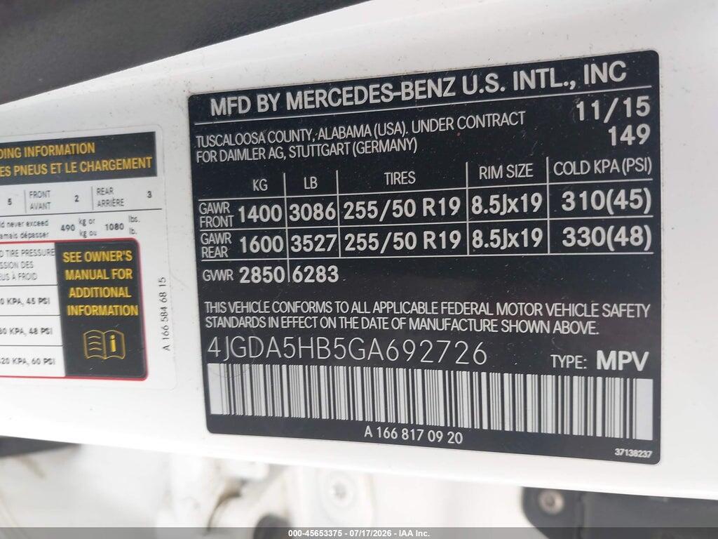 4JGDA5HB5GA692726 2016 MERCEDES-BENZ GLE 350 photo no. 9