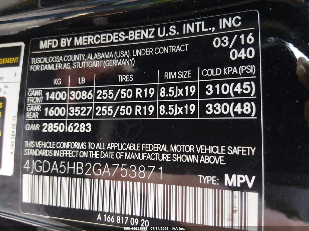 4JGDA5HB2GA753871 2016 MERCEDES-BENZ GLE 350 photo no. 9