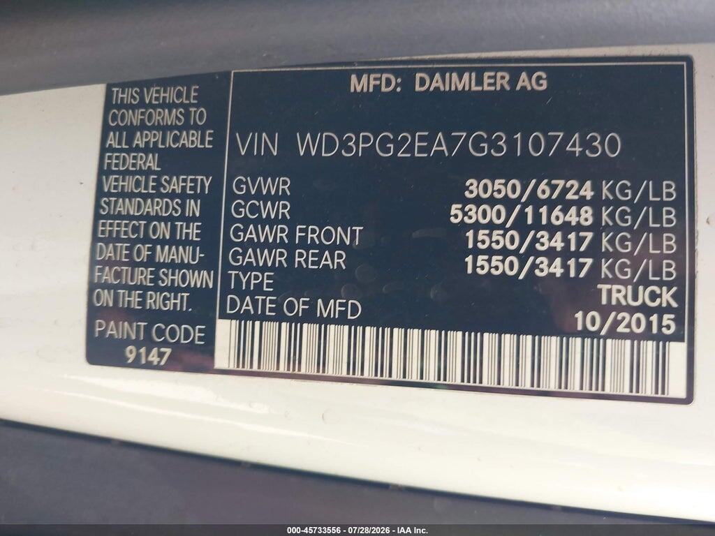 WD3PG2EA7G3107430 2016 MERCEDES-BENZ METRIS photo no. 9
