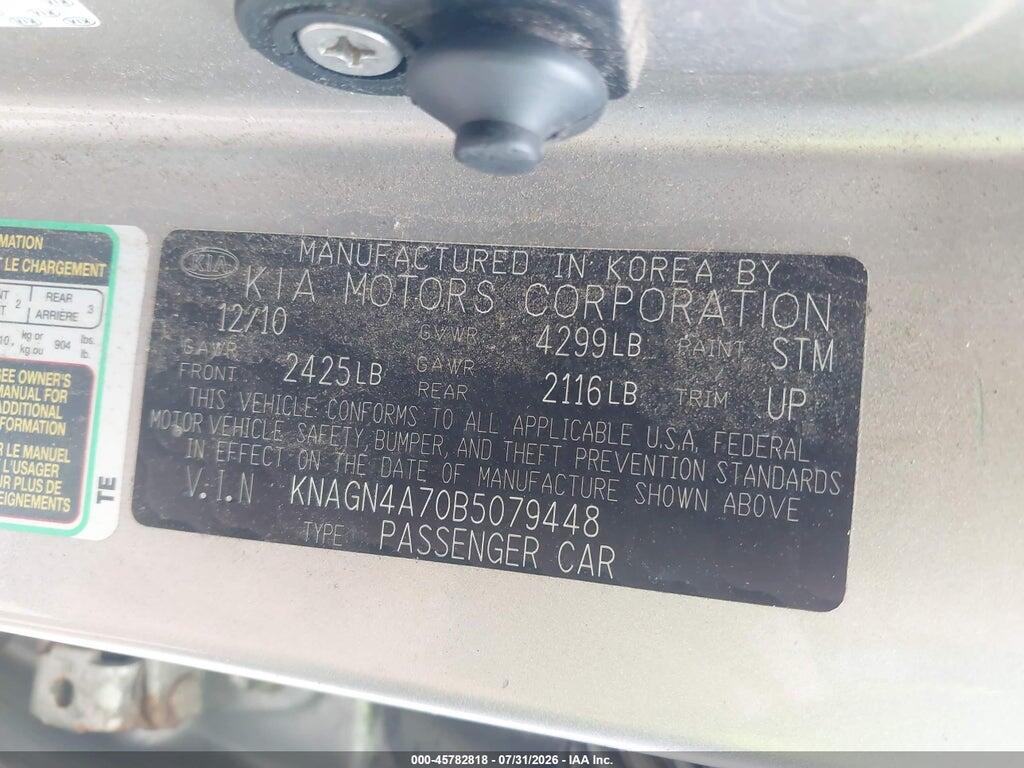KNAGN4A70B5079448 2011 KIA OPTIMA photo no. 9