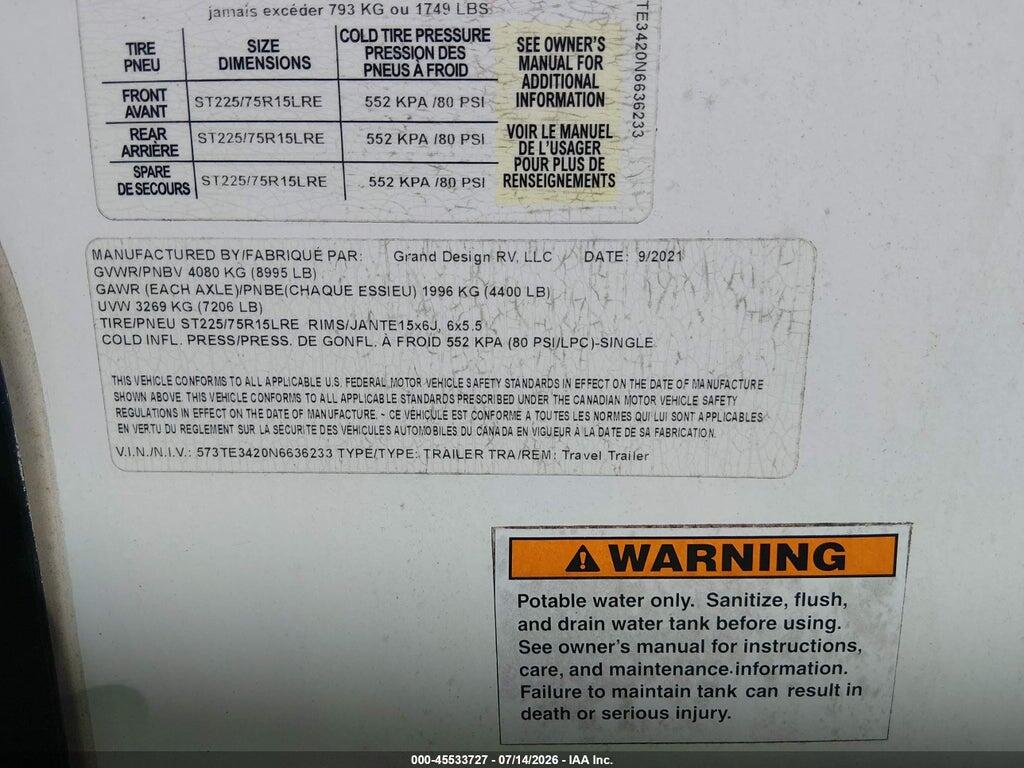 573TE3420N6636233 2022 GRAND DESIGN RECREATIONAL photo no. 9