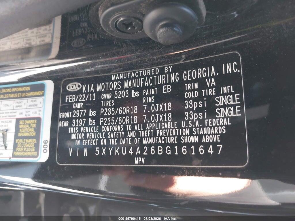 5XYKU4A26BG161647 2011 KIA SORENTO photo no. 9
