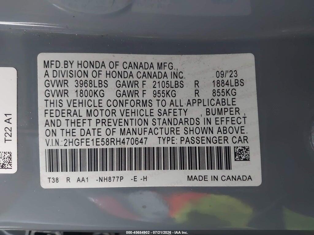 2HGFE1E58RH470647 2024 HONDA CIVIC SI photo no. 9