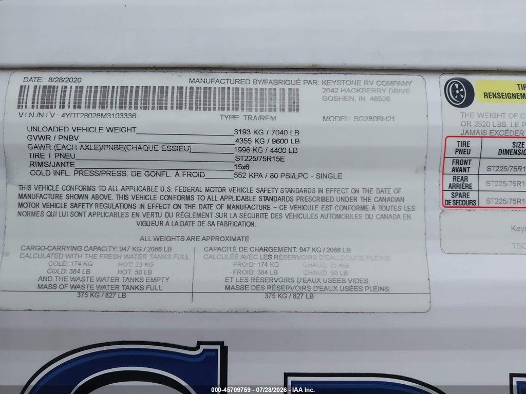 4YDT28028M3103336 2021 KEYSTONE RV OTHER photo no. 9