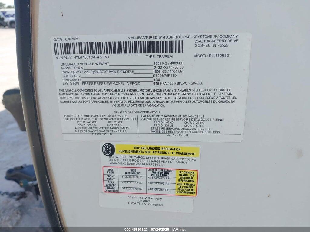 4YDT18513MT437759 2021 KEYSTONE RV OTHER photo no. 9