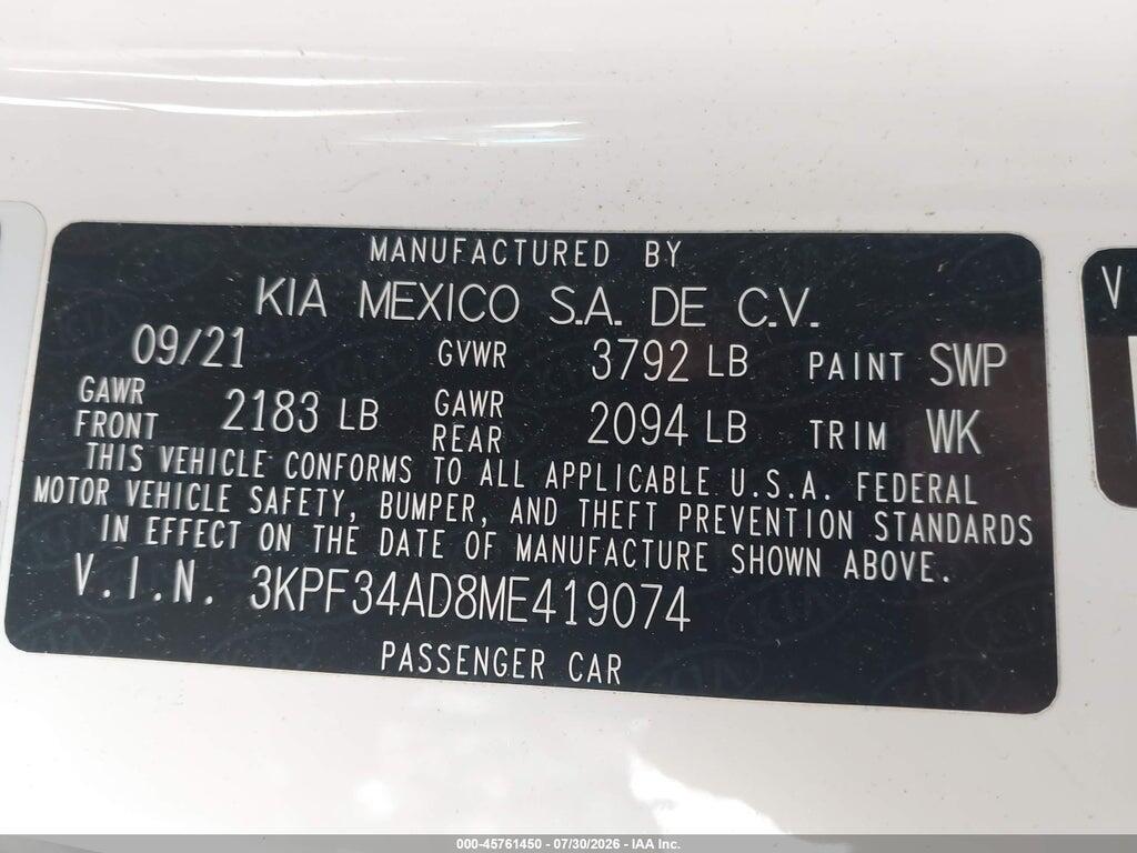 3KPF34AD8ME419074 2021 KIA FORTE photo no. 9