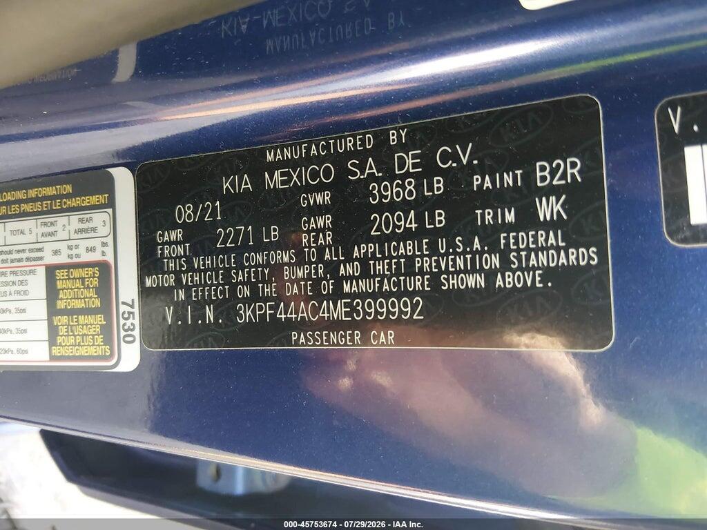3KPF44AC4ME399992 2021 KIA FORTE photo no. 9