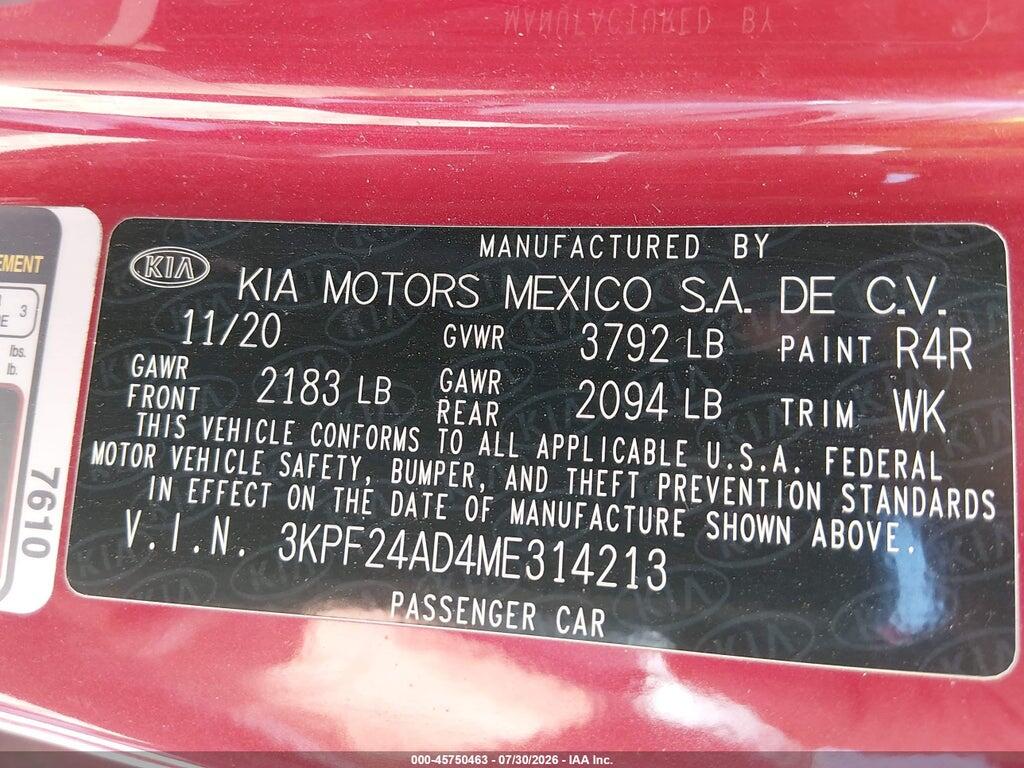 3KPF24AD4ME314213 2021 KIA FORTE photo no. 9