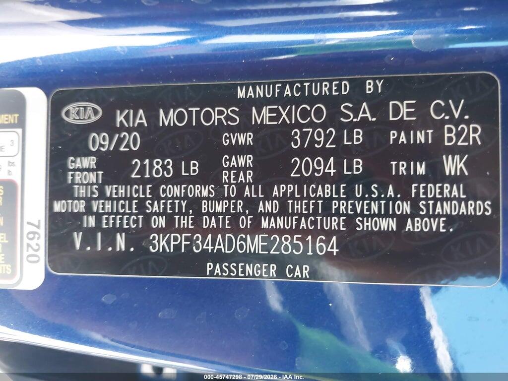 3KPF34AD6ME285164 2021 KIA FORTE photo no. 9