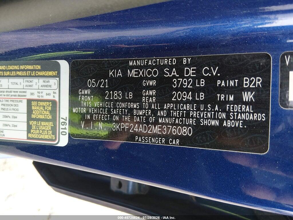 3KPF24AD2ME376080 2021 KIA FORTE photo no. 9