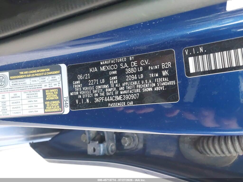 3KPF44AC8ME390907 2021 KIA FORTE photo no. 9