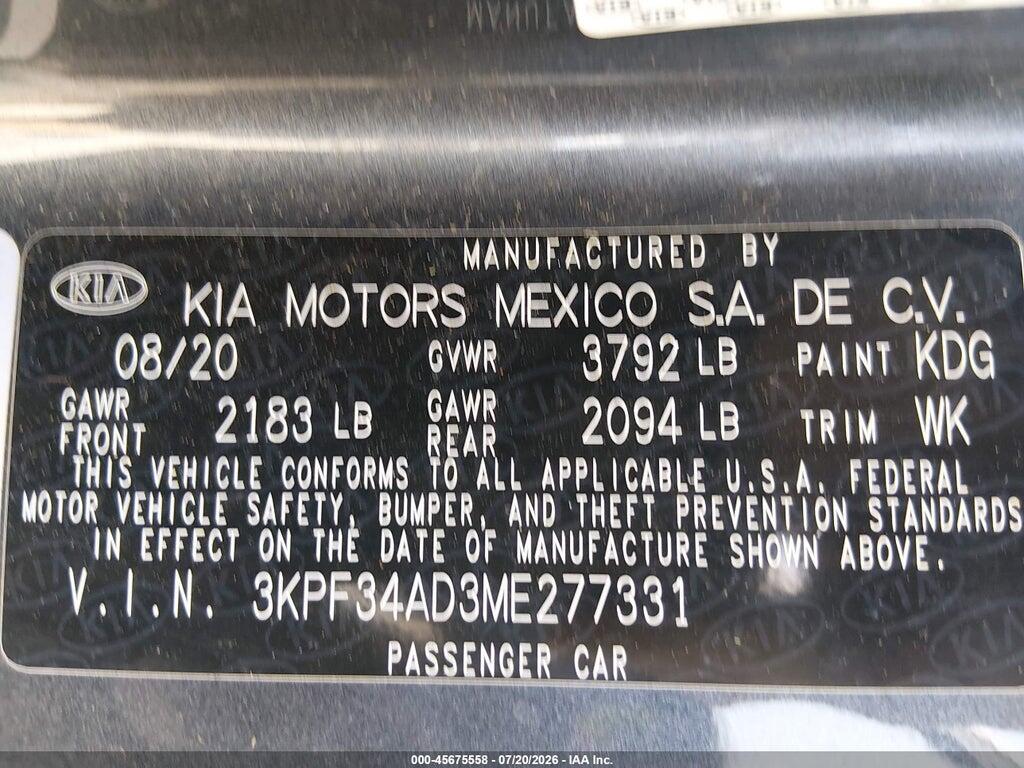 3KPF34AD3ME277331 2021 KIA FORTE photo no. 9