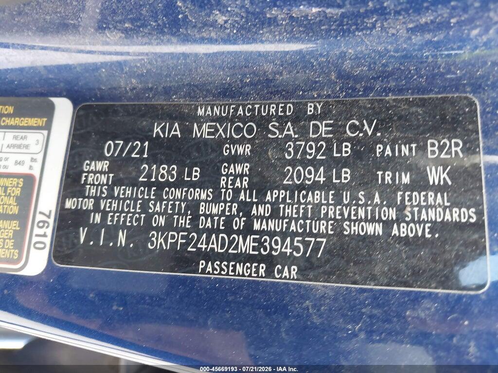 3KPF24AD2ME394577 2021 KIA FORTE photo no. 9
