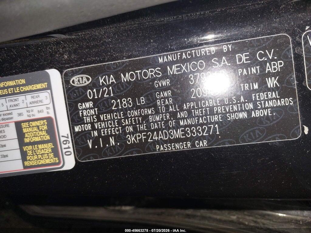3KPF24AD3ME333271 2021 KIA FORTE photo no. 9