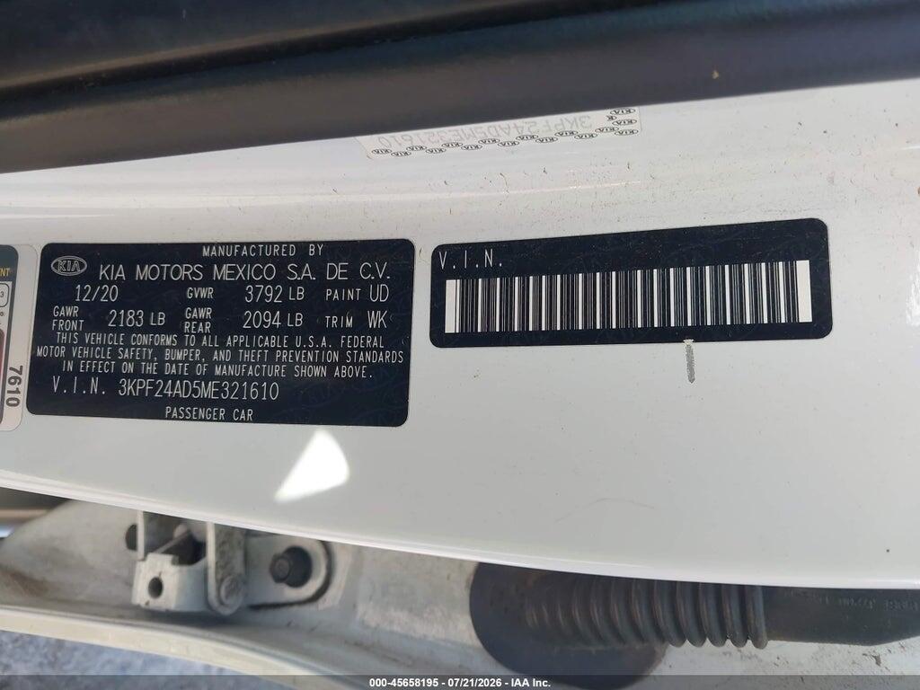 3KPF24AD5ME321610 2021 KIA FORTE photo no. 9