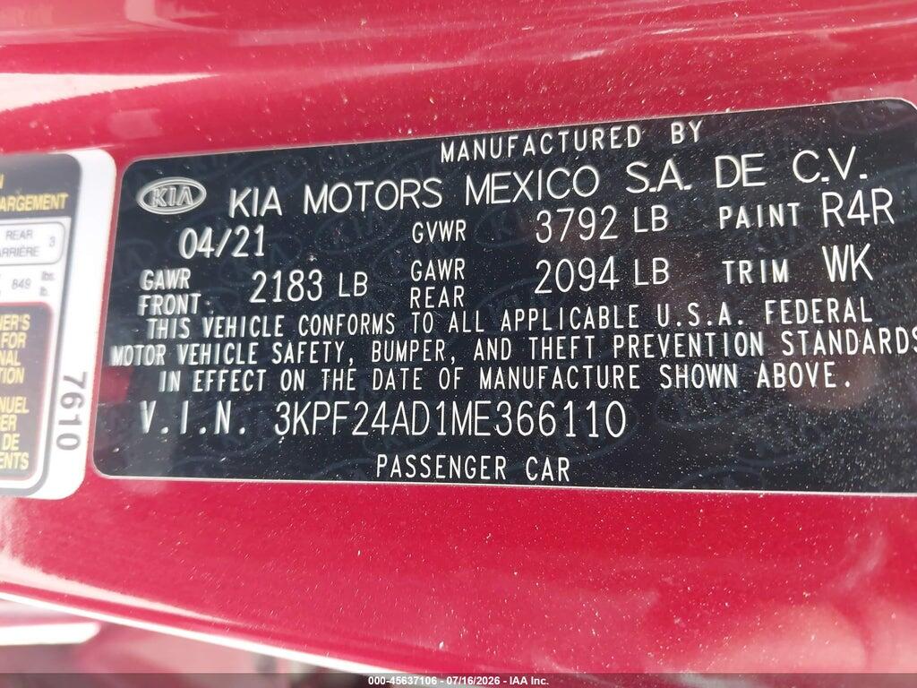 3KPF24AD1ME366110 2021 KIA FORTE photo no. 9