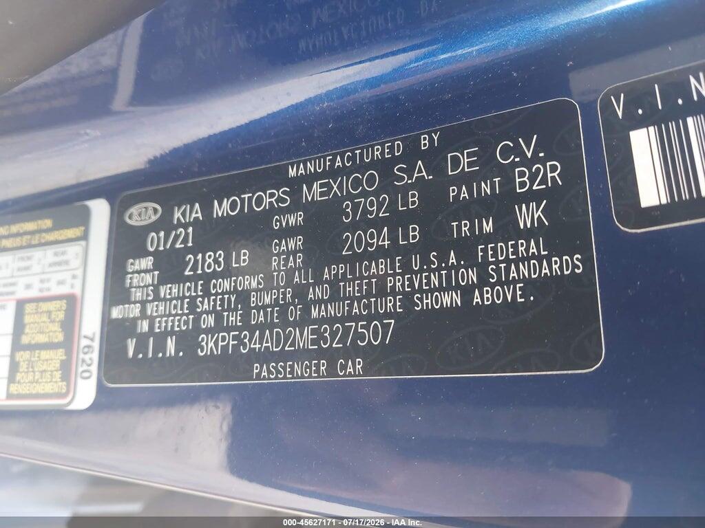 3KPF34AD2ME327507 2021 KIA FORTE photo no. 7