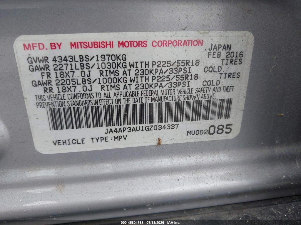 JA4AP3AU1GZ034337 2016 MITSUBISHI OUTLANDER SPORT photo no. 9