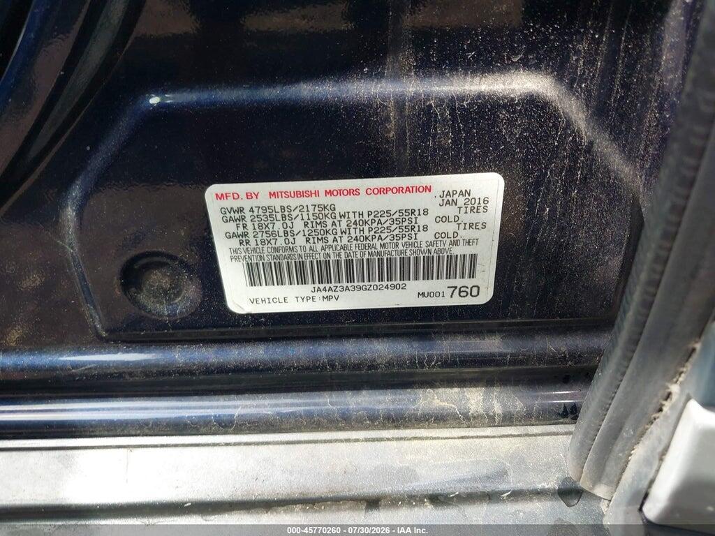 JA4AZ3A39GZ024902 2016 MITSUBISHI OUTLANDER photo no. 9