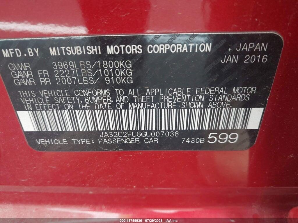 JA32U2FU8GU007038 2016 MITSUBISHI LANCER photo no. 9