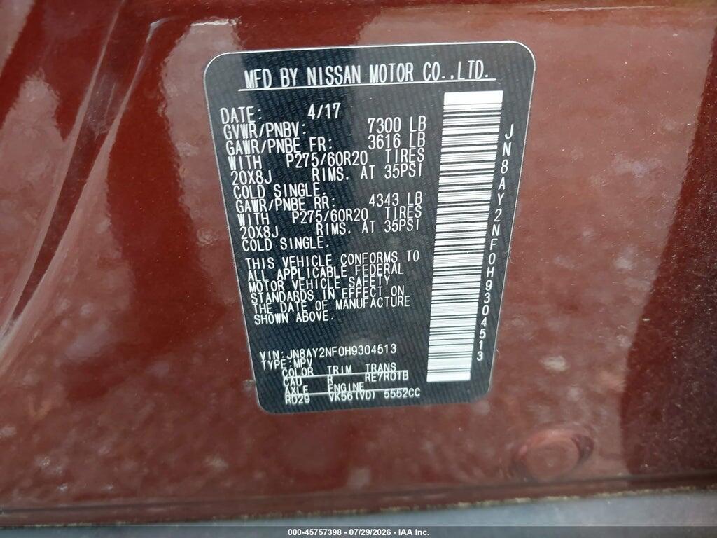 JN8AY2NF0H9304513 2017 NISSAN ARMADA photo no. 9