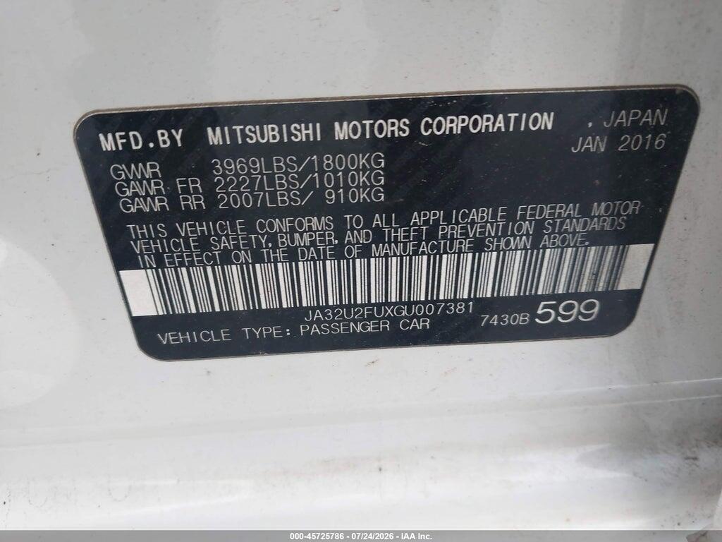 JA32U2FUXGU007381 2016 MITSUBISHI LANCER photo no. 9