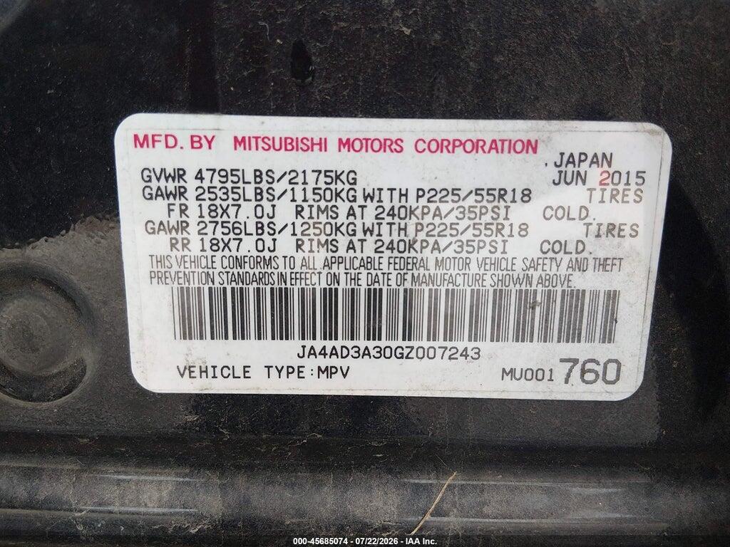 JA4AD3A30GZ007243 2016 MITSUBISHI OUTLANDER photo no. 9