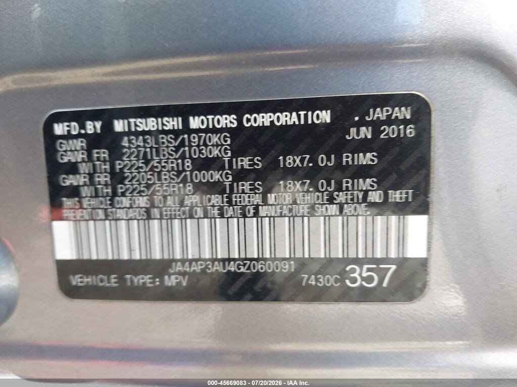 JA4AP3AU4GZ060091 2016 MITSUBISHI OUTLANDER SPORT photo no. 9