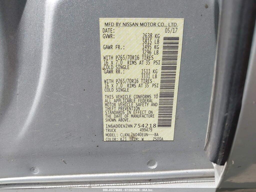 1N6AD0EV2HN754218 2017 NISSAN FRONTIER photo no. 9