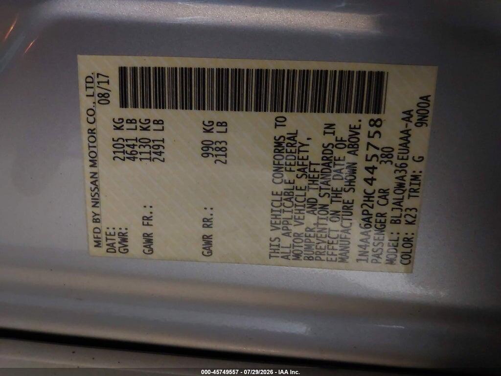 1N4AA6AP2HC445758 2017 NISSAN MAXIMA photo no. 9