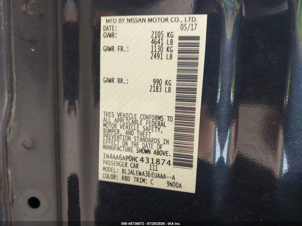1N4AA6AP0HC431874 2017 NISSAN MAXIMA photo no. 9