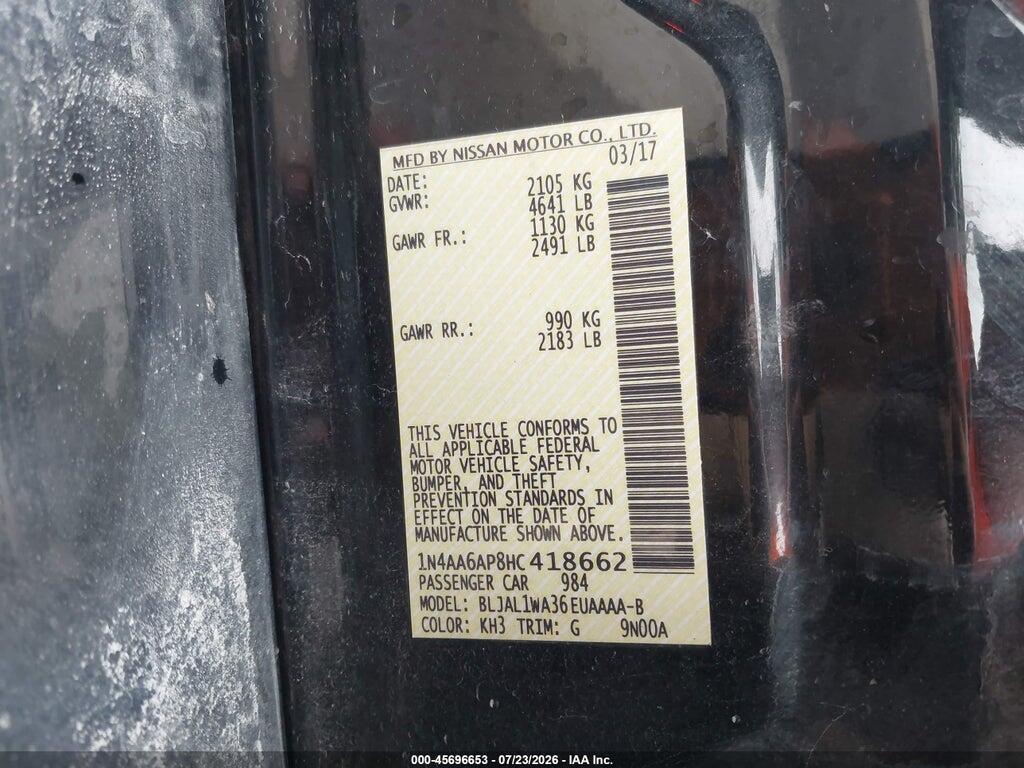 1N4AA6AP8HC418662 2017 NISSAN MAXIMA photo no. 9