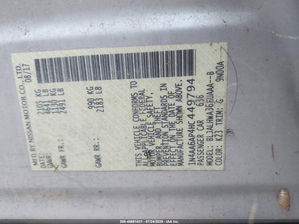 1N4AA6AP4HC449794 2017 NISSAN MAXIMA photo no. 9