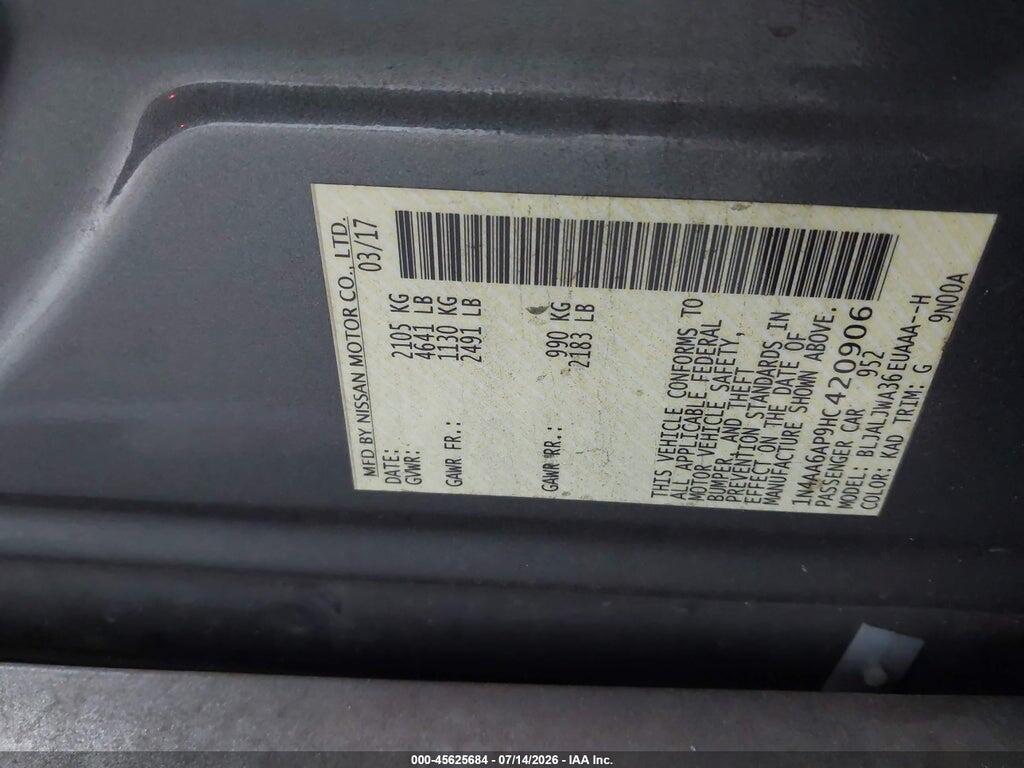 1N4AA6AP9HC420906 2017 NISSAN MAXIMA photo no. 9