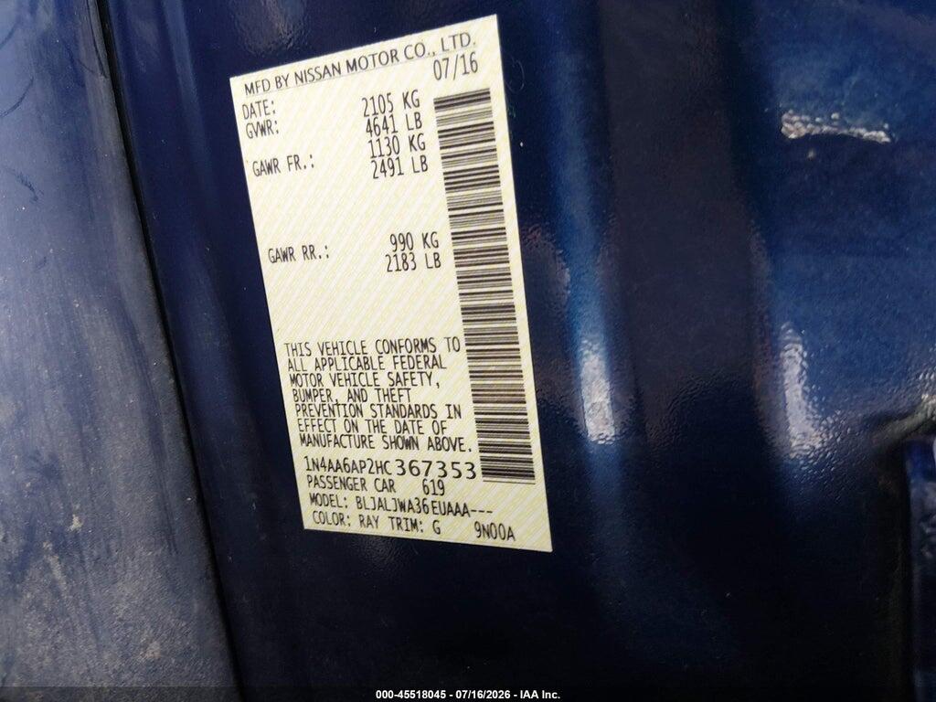 1N4AA6AP2HC367353 2017 NISSAN MAXIMA photo no. 9