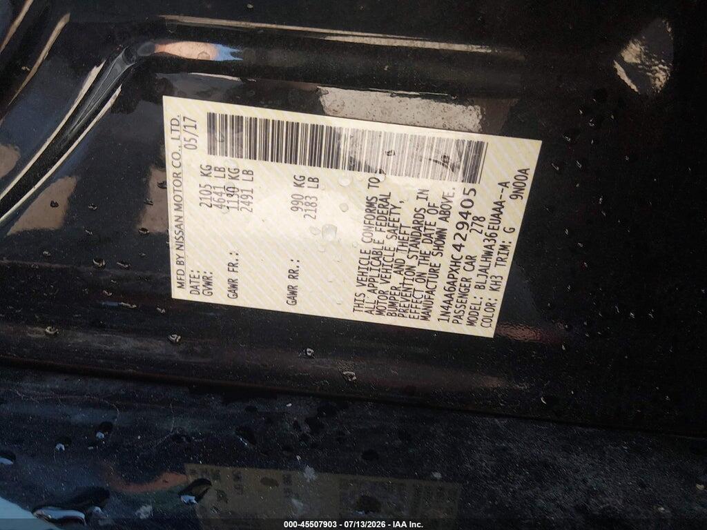 1N4AA6APXHC429405 2017 NISSAN MAXIMA photo no. 9