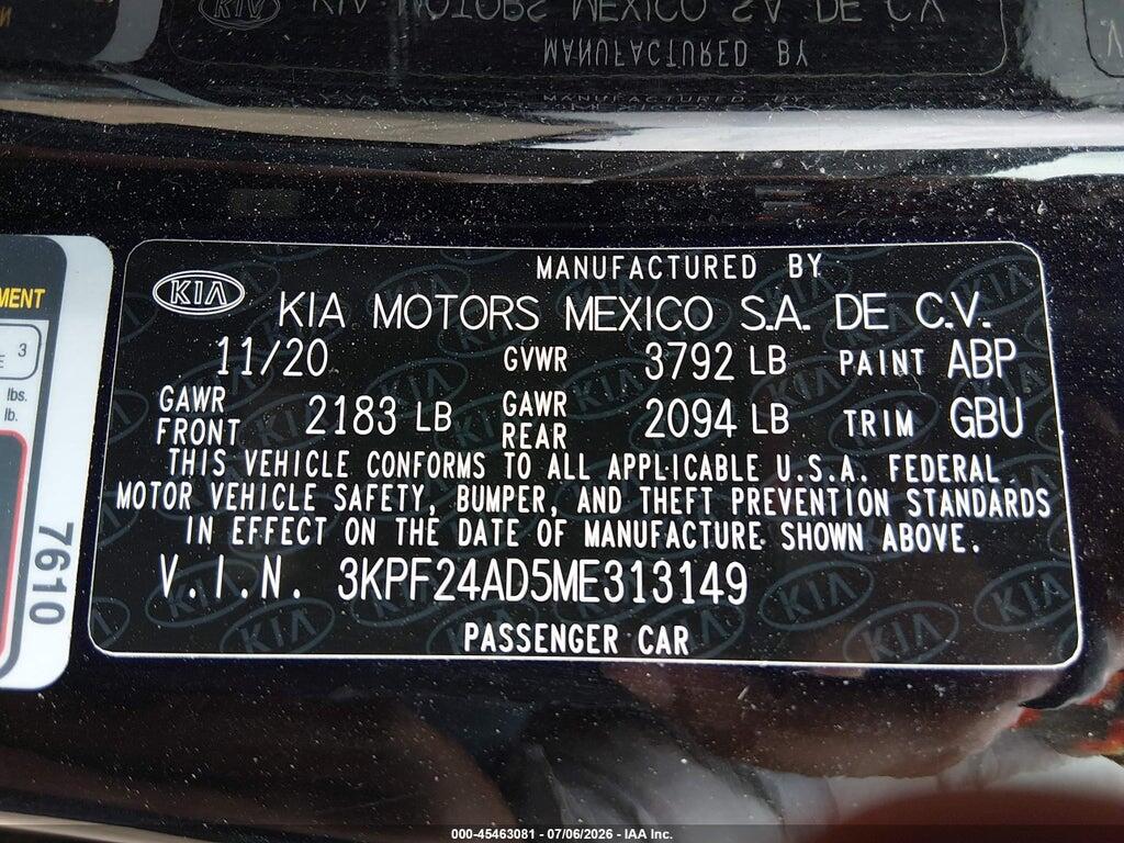 3KPF24AD5ME313149 2021 KIA FORTE photo no. 9