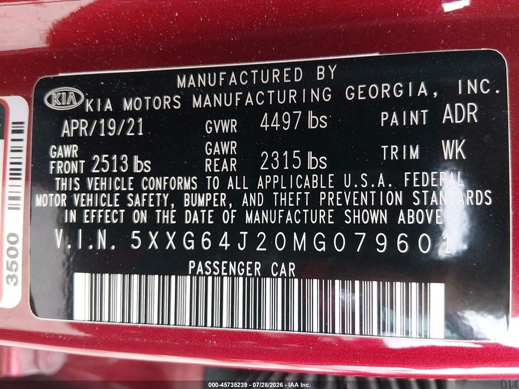 5XXG64J20MG079601 2021 KIA K5 photo no. 9