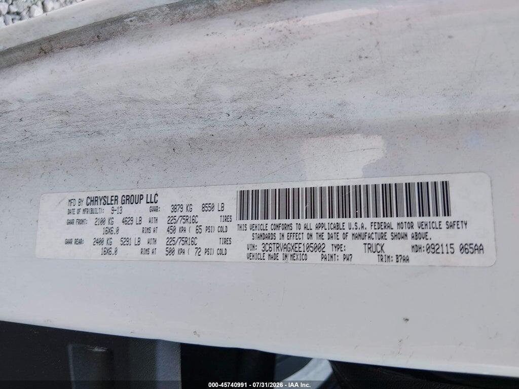 3C6TRVAGXEE105002 2014 RAM PROMASTER 1500 photo no. 9