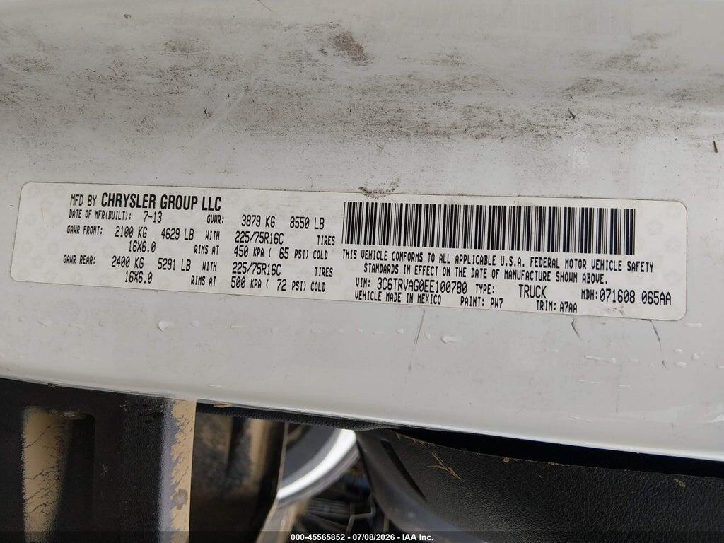 3C6TRVAG0EE100780 2014 RAM PROMASTER 1500 photo no. 9