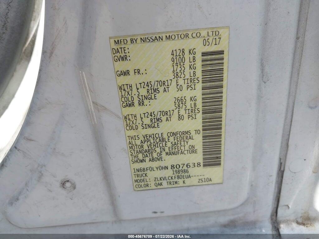 1N6BF0LY0HN807638 2017 NISSAN NV CARGO NV2500 HD photo no. 9